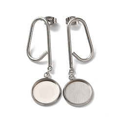 Нержавеющая Сталь Цвет Не тускнеет 304 фурнитура для сережек-гвоздиков из нержавеющей стали, серьги настройки, плоско-круглые, цвет нержавеющей стали, 44x21 мм, штифты : 0.8 мм, лоток : 12 мм