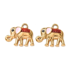 Красный 304 нержавеющей стальной эмали подвески, Слон прелести, ионное покрытие (ip), реальный 18 k позолоченный, красные, 17x21x3 мм, отверстие : 2 мм