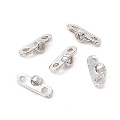 Platinum Rack Plating Brass Pave Clear Cubic Zirconia Connector Charms, Long-Lasting Plated, Cadmium Free & Lead Free, Oval, Platinum, 10.5x4x3mm, Hole: 1.5mm
