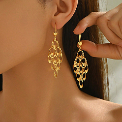 Настоящее золото 18K Серьги-кольца из латуни с ромбами, реальный 18 k позолоченный, 70x25 мм