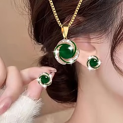 Зеленый Комплект из ожерелья с подвеской из сплава и серег-гвоздиков для женщин, комплекты украшений из искусственного жемчуга для женщин, зелёные, Ожерелье: 450 mm