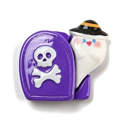 Skull Кабошоны из непрозрачной смолы на тему Хэллоуина, череп с призраком, 24x26.5x6.5 мм