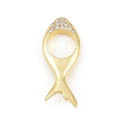 Real 18K Gold Plated Brass Micro Pave Clear Cubic Zirconia Pendants, Fish Charms, Rack Plating, Long-Lasting Plated, Lead Free & Cadmium Free, Real 18K Gold Plated, 30x12x5mm, Hole: 4x2.5mm