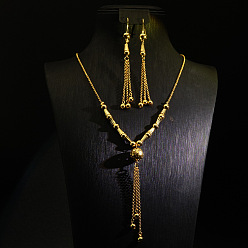 Золотой Ожерелья с подвесками-кисточками из круглых бусин и латуни и комплекты серег-колец, золотые, 500 мм