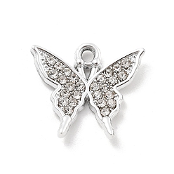 Платина Подвески из сплава и страза, УФ-покрытием, бабочка, платина, 16.5x18x2.5 мм, отверстие : 1.8 мм