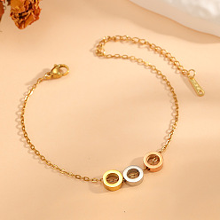Ring 304 Bracelets à breloques tricolores en acier inoxydable pour femmes, couleur or rose et or et acier inoxydable, anneau, 6.30 pouce (16 cm)