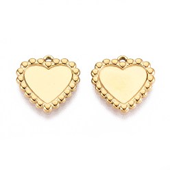 Настоящее золото 18K 304 Настройки кабошон из нержавеющей стали кулон, ионное покрытие (ip), сердце, реальный 18 k позолоченный, лоток : 9.5x12 мм, 16x16x2 мм, отверстие : 1 мм
