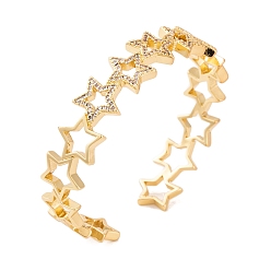 Звезда Женские браслеты-манжеты с открытыми манжетами из латуни с микропаве и прозрачным кубическим цирконием, реальный 18 k позолоченный, звезда, внутренний диаметр: 2-1/4x1-7/8 дюйм (5.8x4.9 см), 13 мм