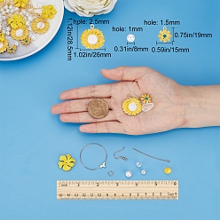 Golden SUNNYCLUE 198Pcs DIY Yellow Flower Style Earring Making Kits, Including Flower Alloy Pendants, Glass Beads, Brass Findings, Iron Jump Ring & Pins, Golden