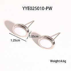 Нержавеющая Сталь Цвет Овальные серьги-гвоздики из нержавеющей стали с белой эмалью для женщин, цвет нержавеющей стали, 10.5x12.5 мм