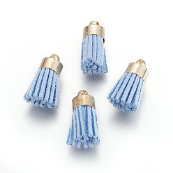 Небесно-голубой Подвески из замшевого шнура, с латунной фурнитурой , золотые, голубой, 16~19x7 мм, отверстие : 1 мм