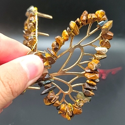 (932FM) Темно-синий аква-матовый с подкладкой Сплав клипы коготь волос, с натуральным тигровый глаз, бабочка, аксессуары для волос для женщин и девочек, темно-золотистые, 80x50x20 мм