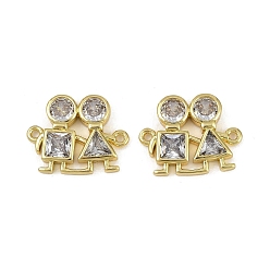 Настоящее золото 18K Латунные звенья с прозрачным кубическим цирконием, долговечный, без кадмия и без свинца, стойки покрытие, реальный 18 k позолоченный, 16x20.5x3.5 мм, отверстие : 1.4 мм
