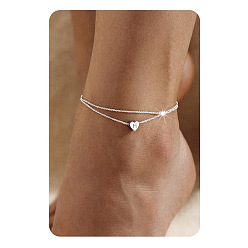 Letter H 201 двухслойные браслеты для щиколотки из нержавеющей стали в форме сердца с инициалами для женщин, цвет нержавеющей стали, не тускнеет, Письмо ч, 7-7/8 дюйм (200 мм)