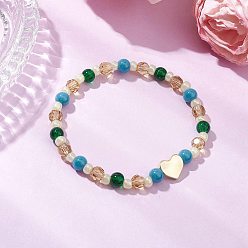 (52) Непрозрачная лаванда Стеклянные бусины растянуть браслеты, с бусинами сплава, сердце для женщин мужчин, разноцветные, 1/4 дюйм (0.6 см), внутренний диаметр: 2-1/4 дюйм (5.7 см)