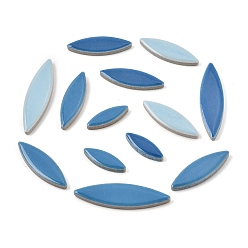 Cornflower Blue Flat Elongated Leaf Porcelain Mosaic Tiles, Mixed Size Willow Leaf Ceramic Cabochons for DIY Mosaic Coaster, Flower Pot & Tray Making, Cornflower Blue, 25~50x8.5~13.5x5mm