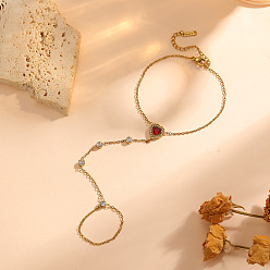 Fuego Ladrillo 304 Pulseras de cadena con forma de corazón, de acero inoxidable y circonitas cúbicas engastadas, para mujer, dorado, ladrillo refractario, 6.30 pulgada (16 cm)