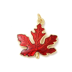 Настоящее золото 18K Подвески из латуни с эмалью в стойку, с целью перехода в кольце, долговечный, без кадмия и без свинца, очарование кленового листа, реальный 18 k позолоченный, 26x23x3 мм, отверстие : 3 мм