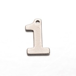 Number Anlaufgeschützte Zahl 201 Charms aus Edelstahl, num. 1, 11x6.5x0.7 mm, Bohrung: 1 mm