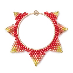 Красный Подвески из стекла ручной работы в виде семян солнца большие, с латунным кольцом, красные, 50.5x58x2 мм, отверстие : 3.5 мм