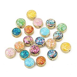 (52) Непрозрачная лаванда Стойки обшивки латунные бусины, с синтетическим опалом, плоско-круглые, золотые, разноцветные, 9x9x6 мм, отверстие : 1.2 мм