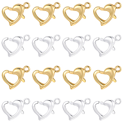 (52) Непрозрачная лаванда 20шт. 2 цвета латунные карабины-клешни, сердце, разноцветные, 10x7x2.5 мм, отверстие : 1.2 мм, 10 шт / цвет