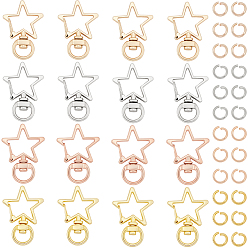 (52) Непрозрачная лаванда 40 шт. 4 цвета, застежки-карабины из цинкового сплава в форме звезды, поворотный карабин-лобстер, разноцветные, 34x24x6 мм, отверстие : 5x9 мм, 10 шт / цвет