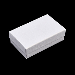Белый Упаковочные коробки для ювелирных изделий из фактурной бумаги с черной губкой внутри., для подарочной упаковки украшений, прямоугольные, белые, 8.1x5.1x2.6 см