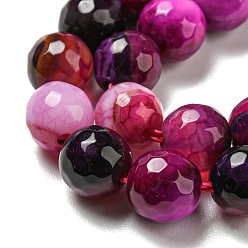 Magenta Natural Agate Beads Strands, Dyed & Heated, Round, Faceted, Magenta, 6mm, Hole: 1mm, about 62pcs/strand, 14.37~14.76 inch(36.5~37.5cm)