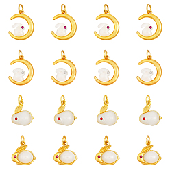 (52) Непрозрачная лаванда 16 шт 4 стиль стеклянные подвески, со сплавочной фурнитурой и стразами, матовый золотой цвет, луна с кроликом и кроликом, разноцветные, 15.5~21x14~17x4~6 мм, отверстие : 4~5x3~4 мм, 4 шт / стиль