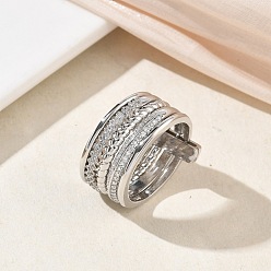 Платина Многослойные латунные кольца с микропаве из прозрачного кубического циркония, платина, 16 мм, размер США 8 1/2 (18.5 мм)