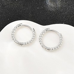 Platinum Brass Huggie Hoop Earrings, Lead Free & Cadmium Free, Rack Plating, Long-Lasting Plated, Platinum, 14x2mm