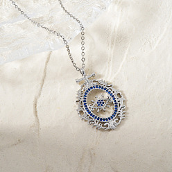 Платина Ожерелья с подвеской в виде глаза из богемской латуни с синими кубическими цирконами, подарок на каждый день, платина, 15.75 дюйм (40 см)