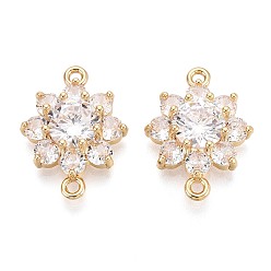 Золотой Латунные подвески из прозрачного кубического циркония, цветок ссылки, долговечный, золотые, 16.5x22.5x6 мм, отверстие : 1.6~1.8 мм