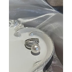 Кремово-белый Регулируемые манжеты из латуни со стразами и искусственным жемчугом, круглые, платина, кремово-белые, внутренний диаметр: 15~20 мм