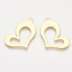 Real 18K Gold Plated Brass Pendants, Heart, Nickel Free, Real 18K Gold Plated, 18.5x29x1mm, Hole: 1.4mm