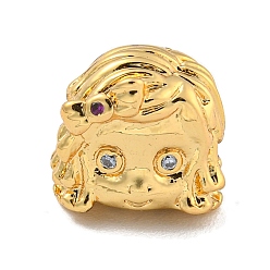 Golden Messing Micro Pave klare Zirkonia Perlen, Cadmiumfrei und Nickel frei und Bleifrei, Mädchen Kopf, golden, 10.5x11x9 mm, Bohrung: 1.8 mm