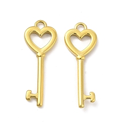Настоящее золото 14K Ионное покрытие (ip) 304 подвески из нержавеющей стали, сердце ключ очарование, реальный 14 k позолоченный, 24x9x2 мм, отверстие : 1.6 мм