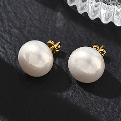 Linen Brass & ABS Plastic Imitation Pearl Stud Earrings for Women, Round, Long-Lasting Plated, Rack Plating, Lead Free & Cadmium Free, Golden, Linen, 13.5mm