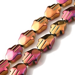 Rainbow Plated Electroplate Glass Beads Strands, Full Plated, Hamsa Hand, Rainbow Plated, 17.8x13.5x7.5mm, Hole: 1.3mm, about 40pcs/strand, 27.95 inch(71cm)
