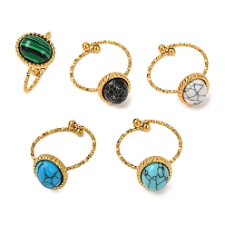 Смешанные камни Овальные синтетические смешанные камни, золотистый тон 304 манжеты из нержавеющей стали для женщин, овальный : 12.5x10.5 mm, внутренний диаметр: регулируемый