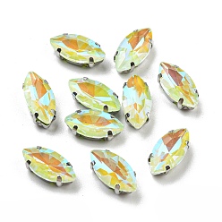 Перидот Мокко флуоресцентный(ми) конский глаз, пришитый стразами, многожильных ссылки, с настройками латуни, аксессуары для одежды, перидот, 12x6x4~5 мм, отверстие : 1 мм