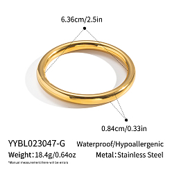 Настоящее золото 18K 304 простые браслеты из нержавеющей стали для женщин, реальный 18 k позолоченный, внутренний диаметр: 25-1/8 дюйм (63.8 см)
