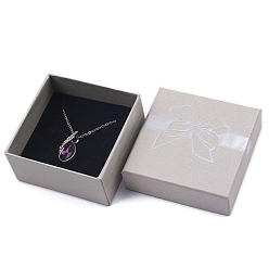 Серый Бантовый принт крафт-бумага картон ювелирные изделия ожерелье подарочные коробки, квадрат с губкой внутри, серые, 7x7x3.5 см