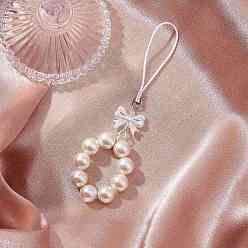 Белый Подвеска с круглыми ракушками и бантом из искусственного жемчуга ABS, с нейлоновым ремешком, белые, 126 мм