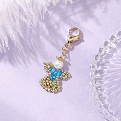 Темно-Голубой Подвеска в виде ангела из стеклянного жемчуга и стеклянных бусин, с 304 из нержавеющей стали Lobster Claw застежками, глубокое синее небо, 47 мм