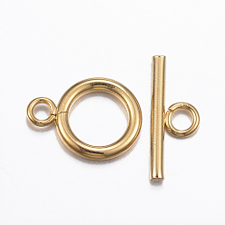 Real 18K Gold Plated 304 Stainless Steel Toggle Clasps, Real 18k Gold Plated, Ring: 16x12x2mm, Hole: 2.5mm, Bar: 18x7x2mm, Hole: 3mm