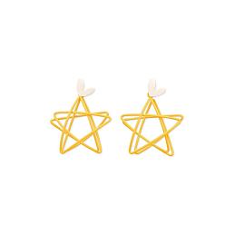 Золотистый Серьги-гвоздики из сплава с запекаемой краской, Сердце звездочкой, золотые, 45x37 мм