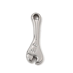 Stainless Steel Color 304 Stainless Steel Pendants, Wrench Tool Charms, Stainless Steel Color, 23.5x7.5x3mm, Hole: 2mm