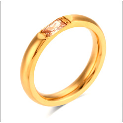 Персиковый Слойка 304 Кольца из нержавеющей стали с кубическими циркониями, золотые, розовые, размер США 6 (16.5 мм)